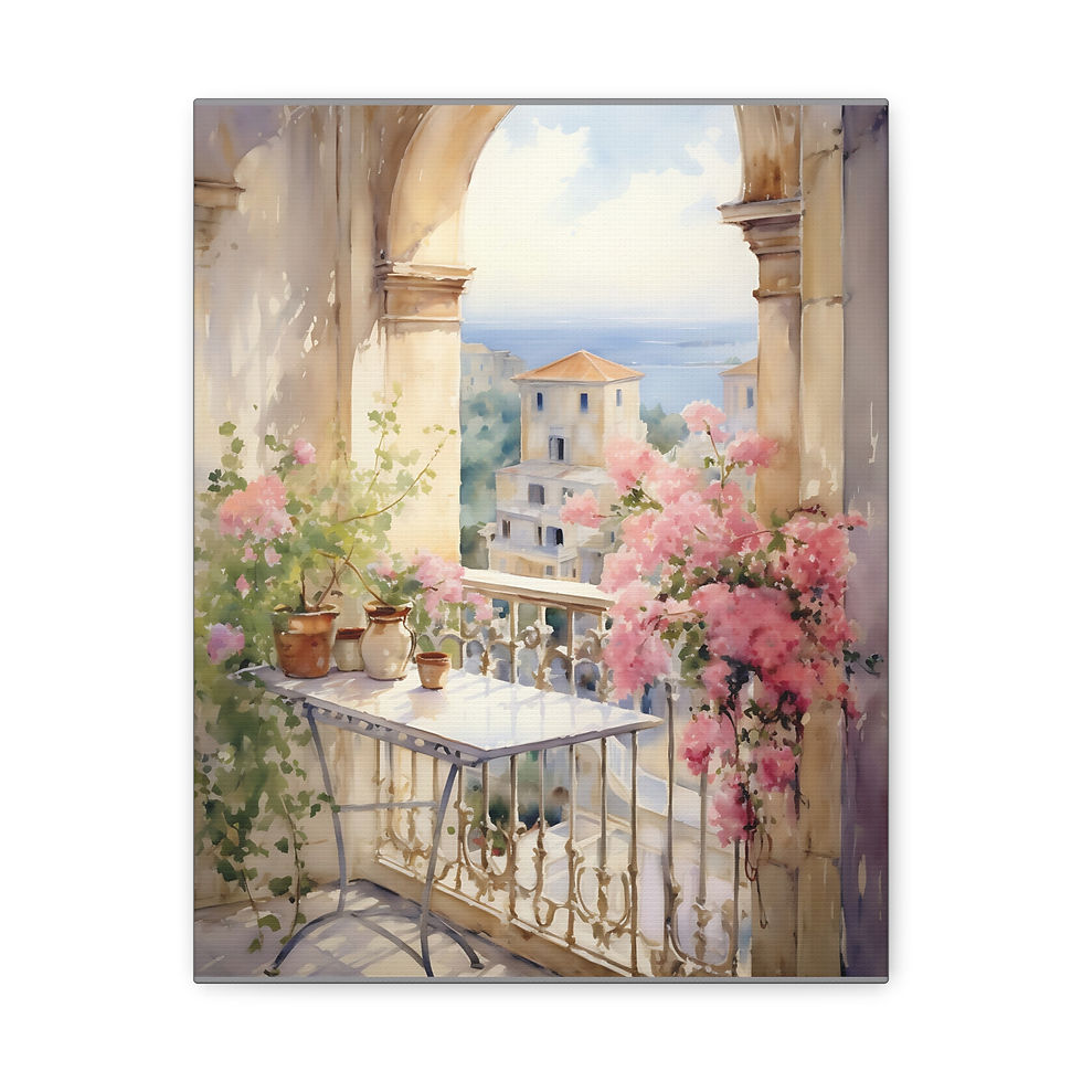Thumbnail: Canvas Art Seaside Mediterranean Villa Patio Vibrant Ocean Wall Decor 