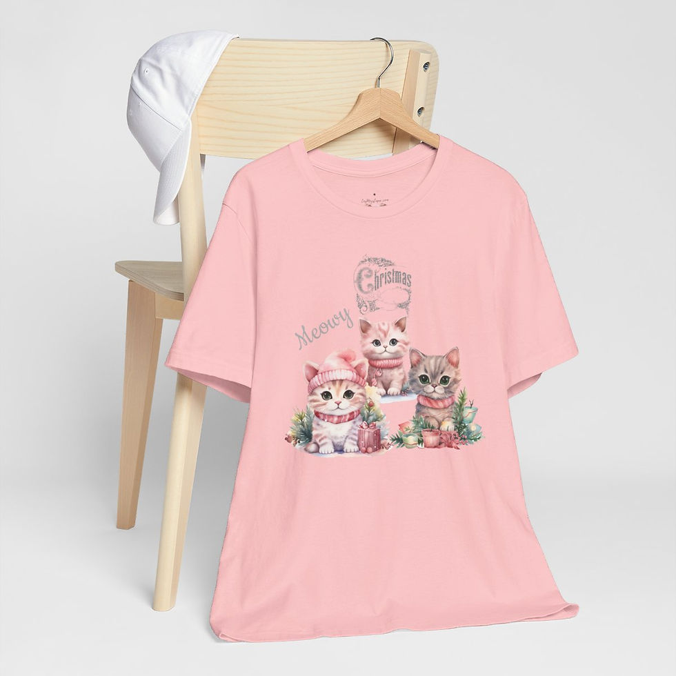 Thumbnail: Artistic T-Shirt Pink Christmas Kittens Meowy Christmas Apparel Cat Lover Gifts