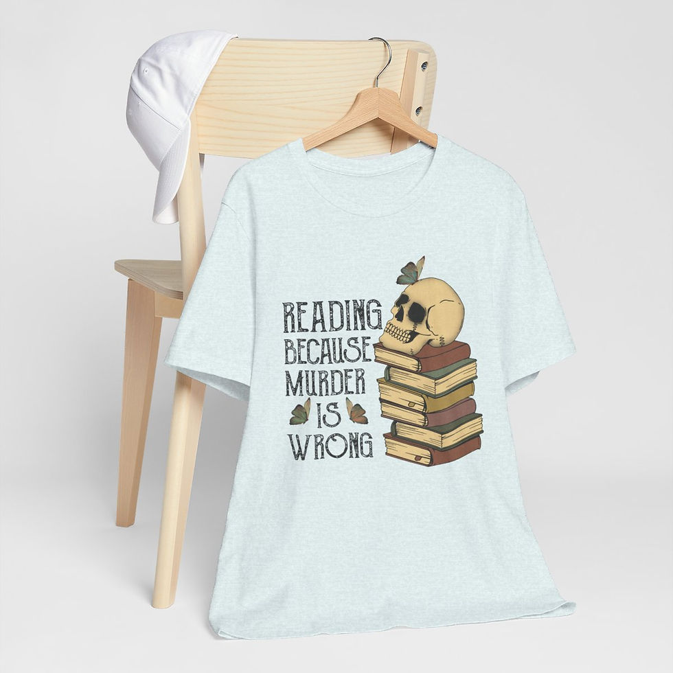 Thumbnail: Wearable Art Artistic T-Shirt Reading Because Murder is Wrong Sarcastic Apparel