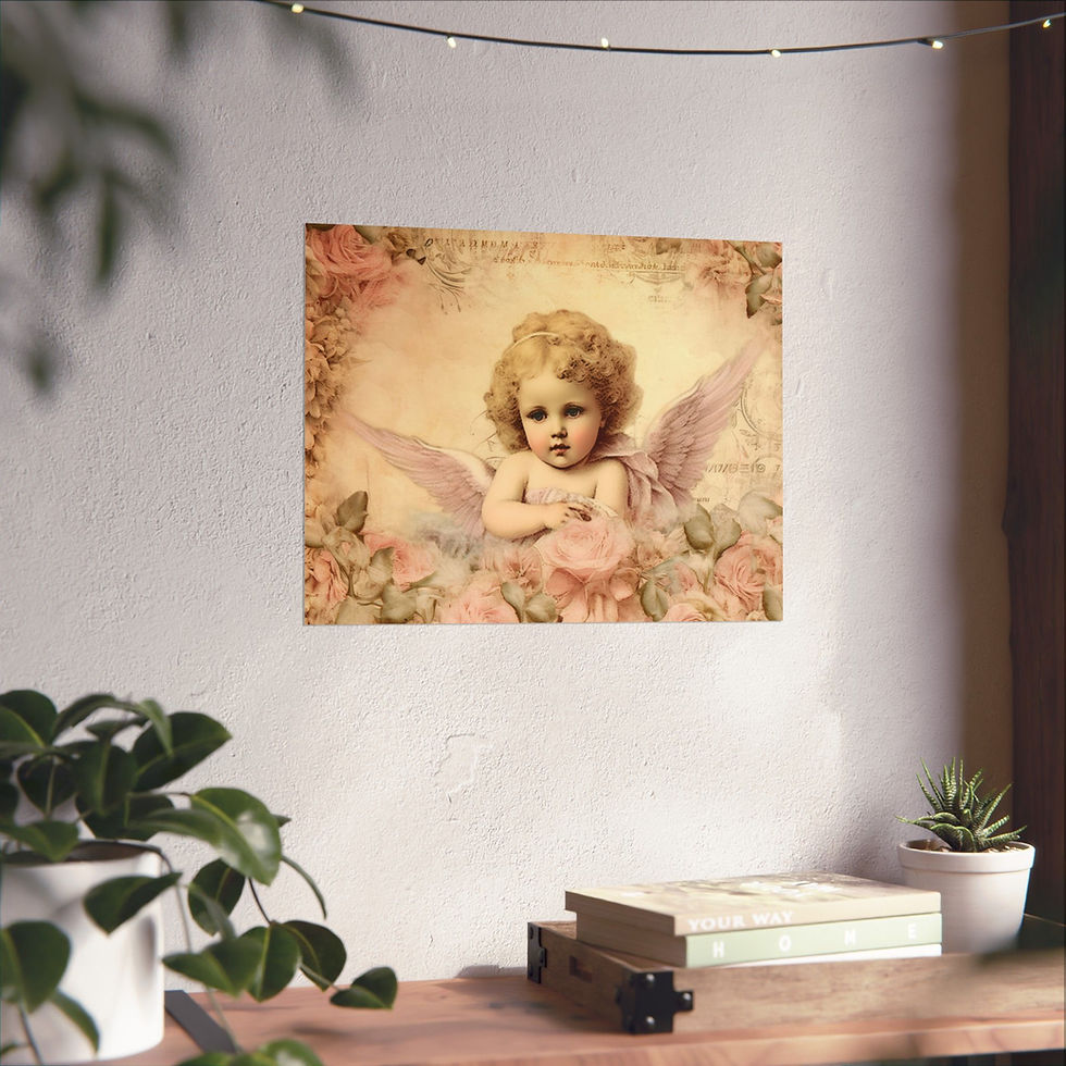 Thumbnail: Giclee Art Print Angelic Cherub Shabby Victorian Pink Roses Vintage Artwork
