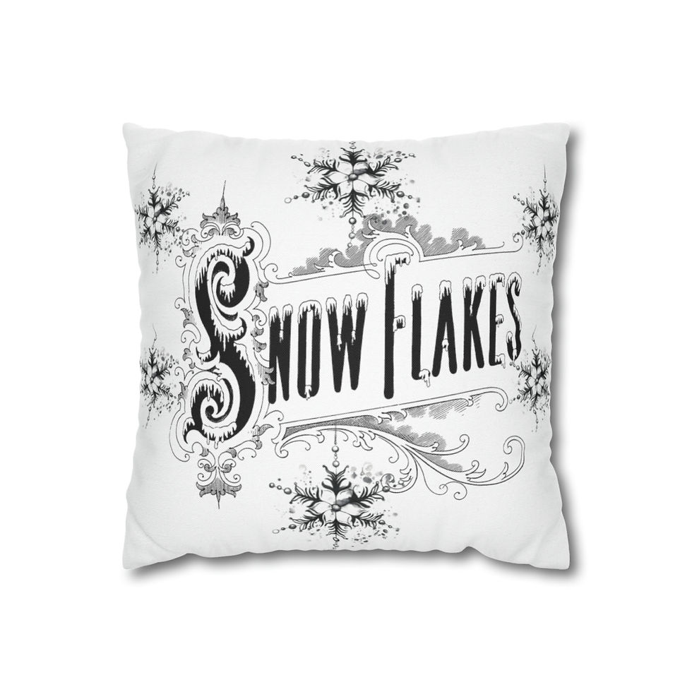 Thumbnail: Black & White Christmas Decor Throw Pillow Cover Christmas Snowflakes