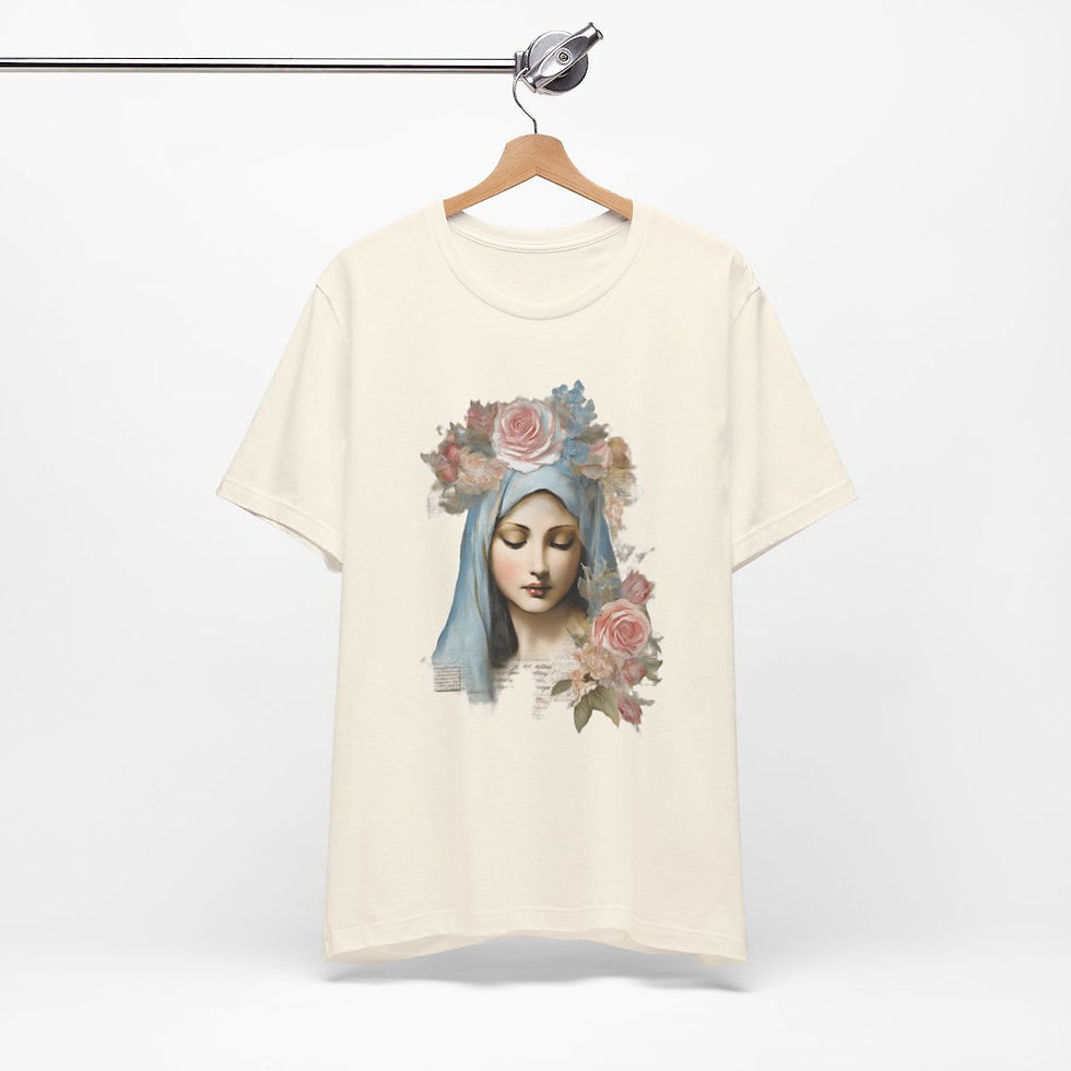 Thumbnail: Shabby Virgin Mary T-Shirt Shabby French Ave Maria Art Tee Catholic Faith Gifts