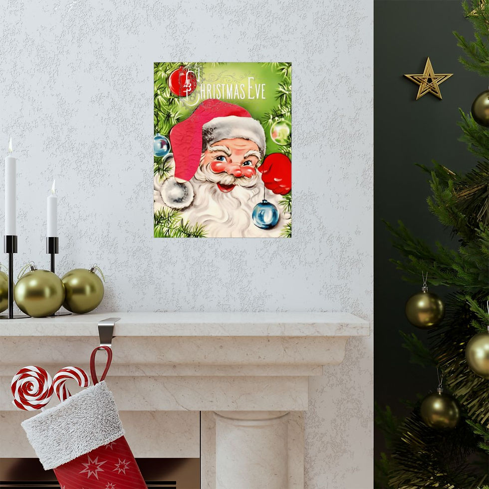 Thumbnail: Retro Santa Claus Christmas Eve Art Print Vintage Holiday Decor Wall Hanging