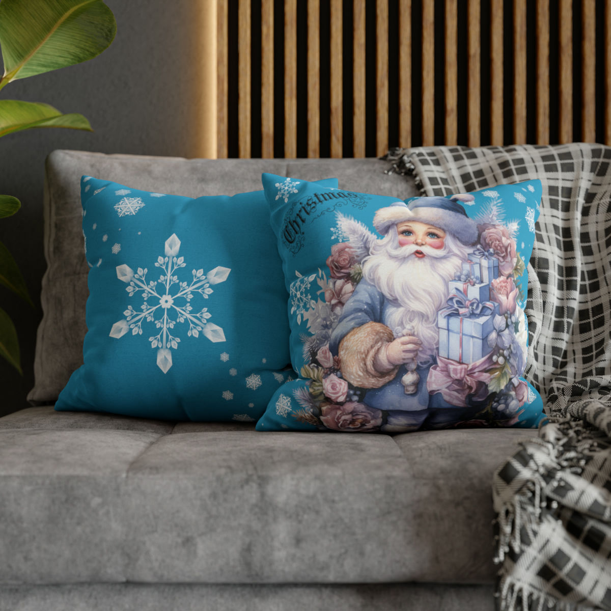 Vintage Christmas Decor Artistic Throw Pillow cover Shabby French Santa Claus