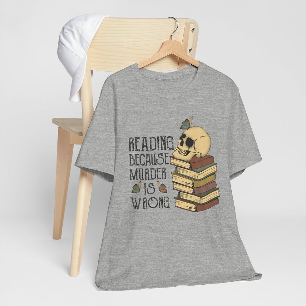 Thumbnail: Wearable Art Artistic T-Shirt Reading Because Murder is Wrong Sarcastic Apparel