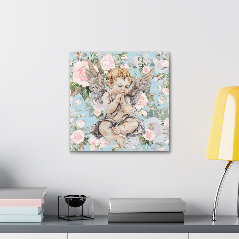 Thumbnail: Shabby French Angel Canvas Art Pink & Blue Vintage Distressed Cherub Decor 