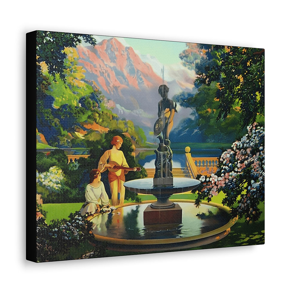 Thumbnail: Canvas Art Deco Women Mountains Lake Flowers Robert Atkinson Fox style Decor 