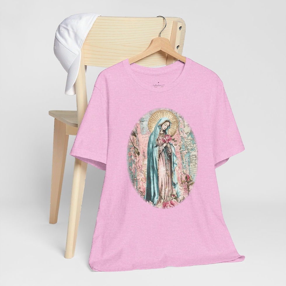 Thumbnail: Virgin Mary T-Shirt Shabby Mother Mary Praying Pink Catholic Art Tee