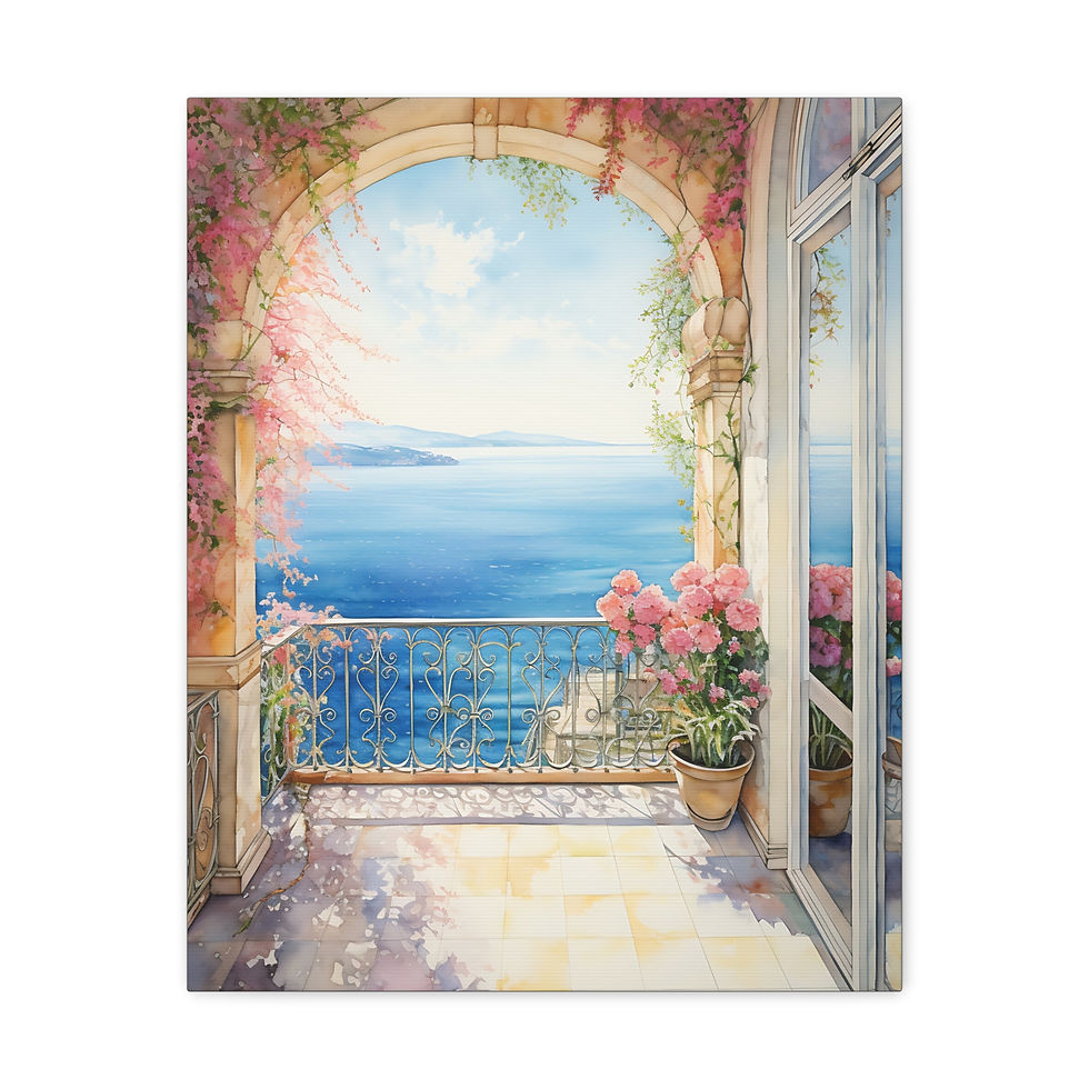 Thumbnail: Canvas Art Seaside Mediterranean Villa Patio Vibrant Ocean Wall Decor 