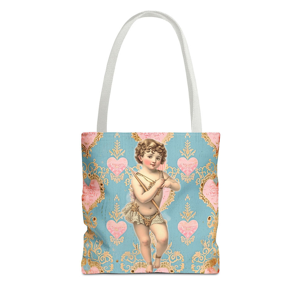 Thumbnail: Artistic Tote Bag - Shabby Cherub Victorian Angel Pink Cupid Hearts Trendy Gifts