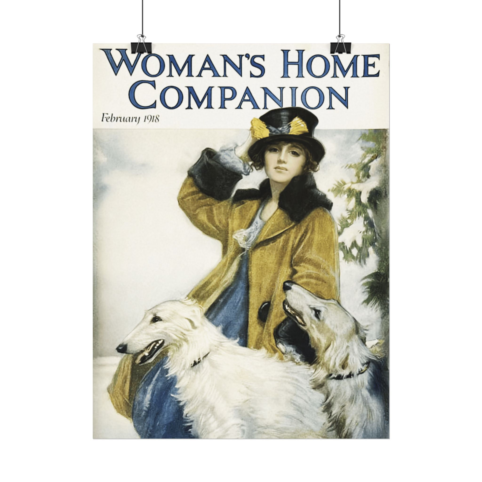 Dog Art Print Deco Woman Borzoi Russian Wolfhound Vintage Magazine Cover 1918