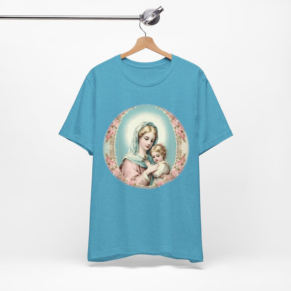 Thumbnail: Virgin Mary T-Shirt Shabby French Madonna and Child Art Tee Catholic Faith Gifts