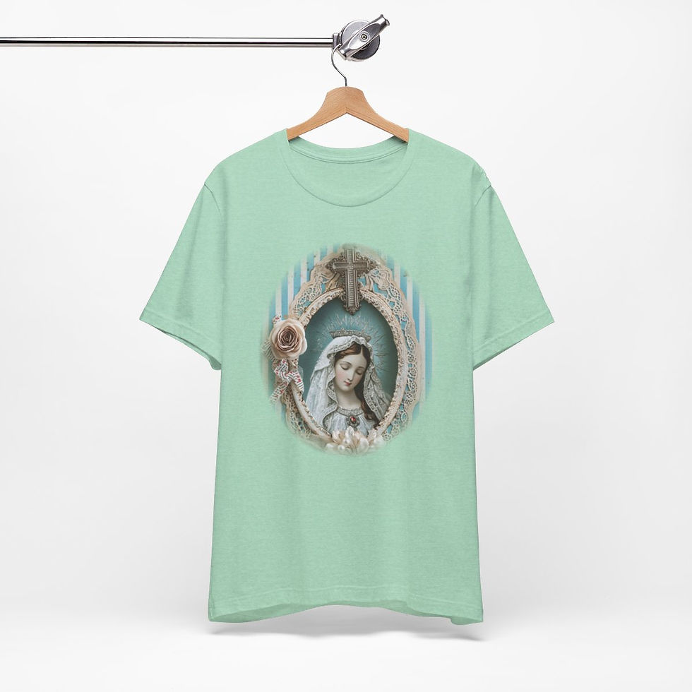 Thumbnail: Shabby Virgin Mary T-Shirt Ave Maria Religious Faith Art Tee Catholic Gifts