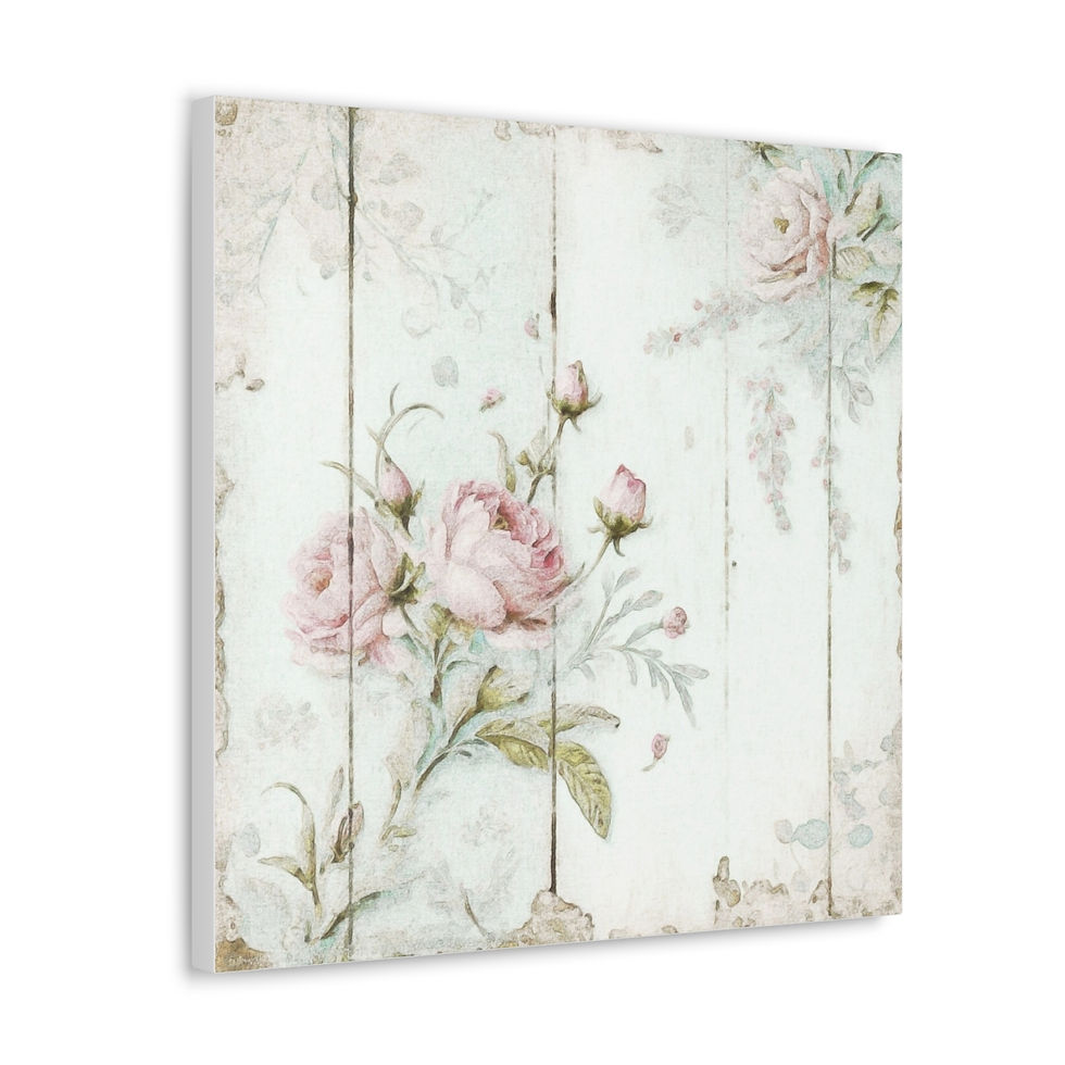 Thumbnail: Shabby Chic Canvas Art French Farmhouse Pastel Artwork Pink Roses Cottage decor