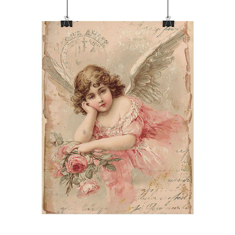 Thumbnail: Victorian Angel Art Print - Vintage Shabby Chic Style Pink Giclee Wall Decor
