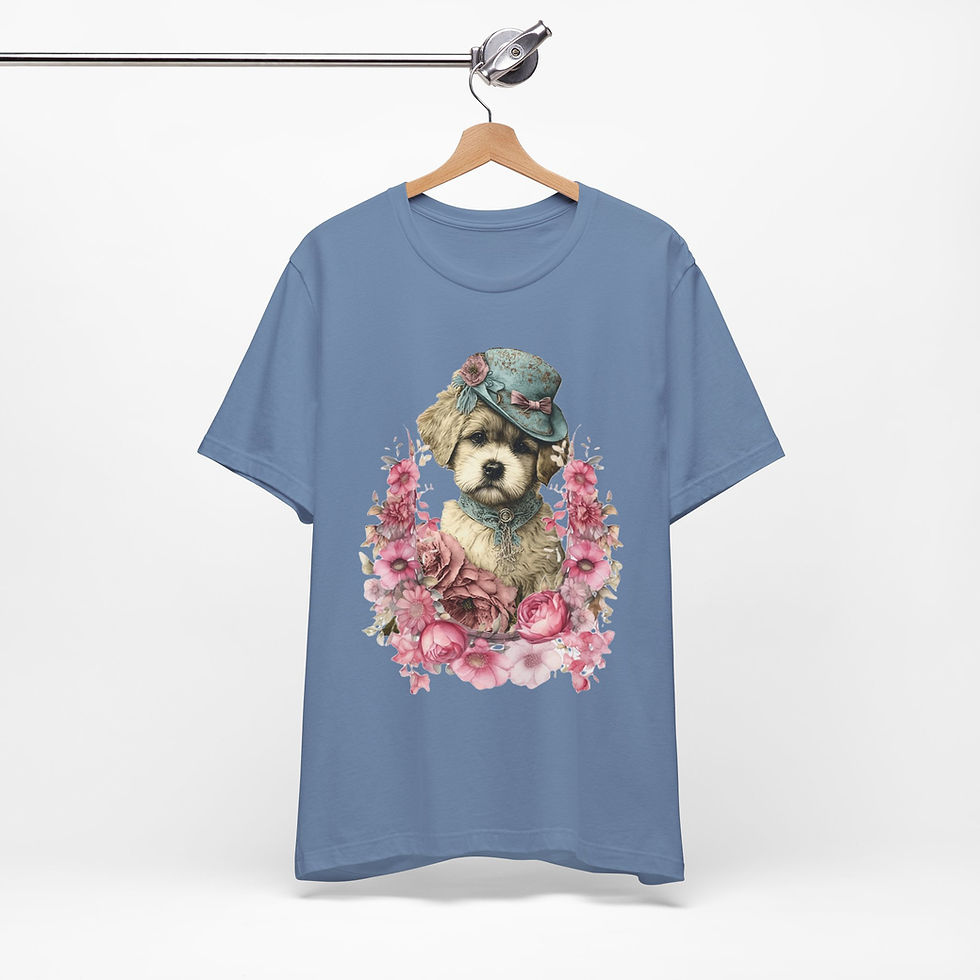 Thumbnail: Victorian Dog T-Shirt Shabby Dog in Hat with Roses Artistic Gift Dog Lover Tee