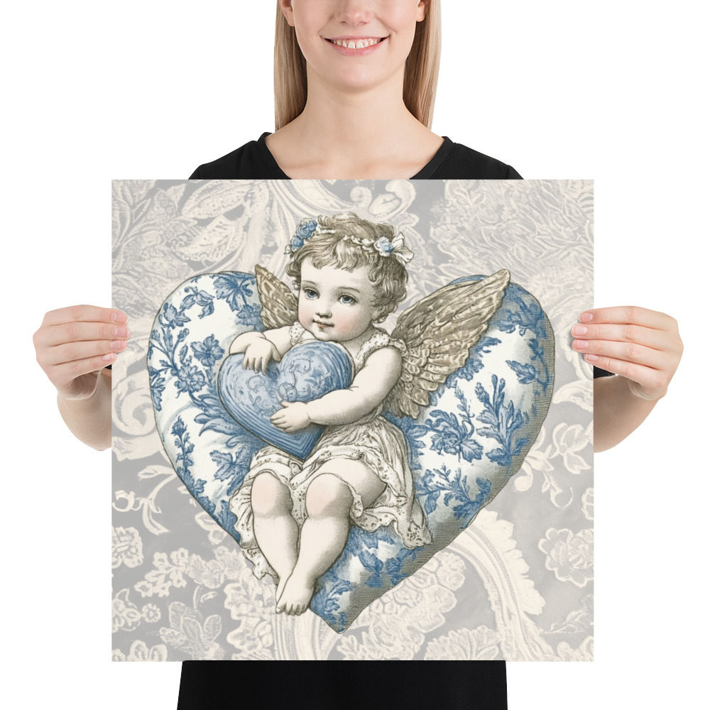 French Country Artistic Decor Cherub Art Print, Shabby Cottage Victorian Angel