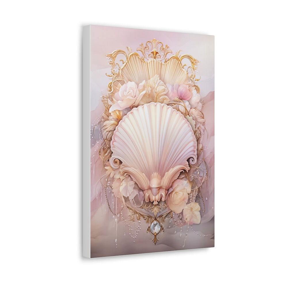 Thumbnail: Shabby Bathroom Canvas Art French Country Cottage Decor Roses Jeweled Seashell