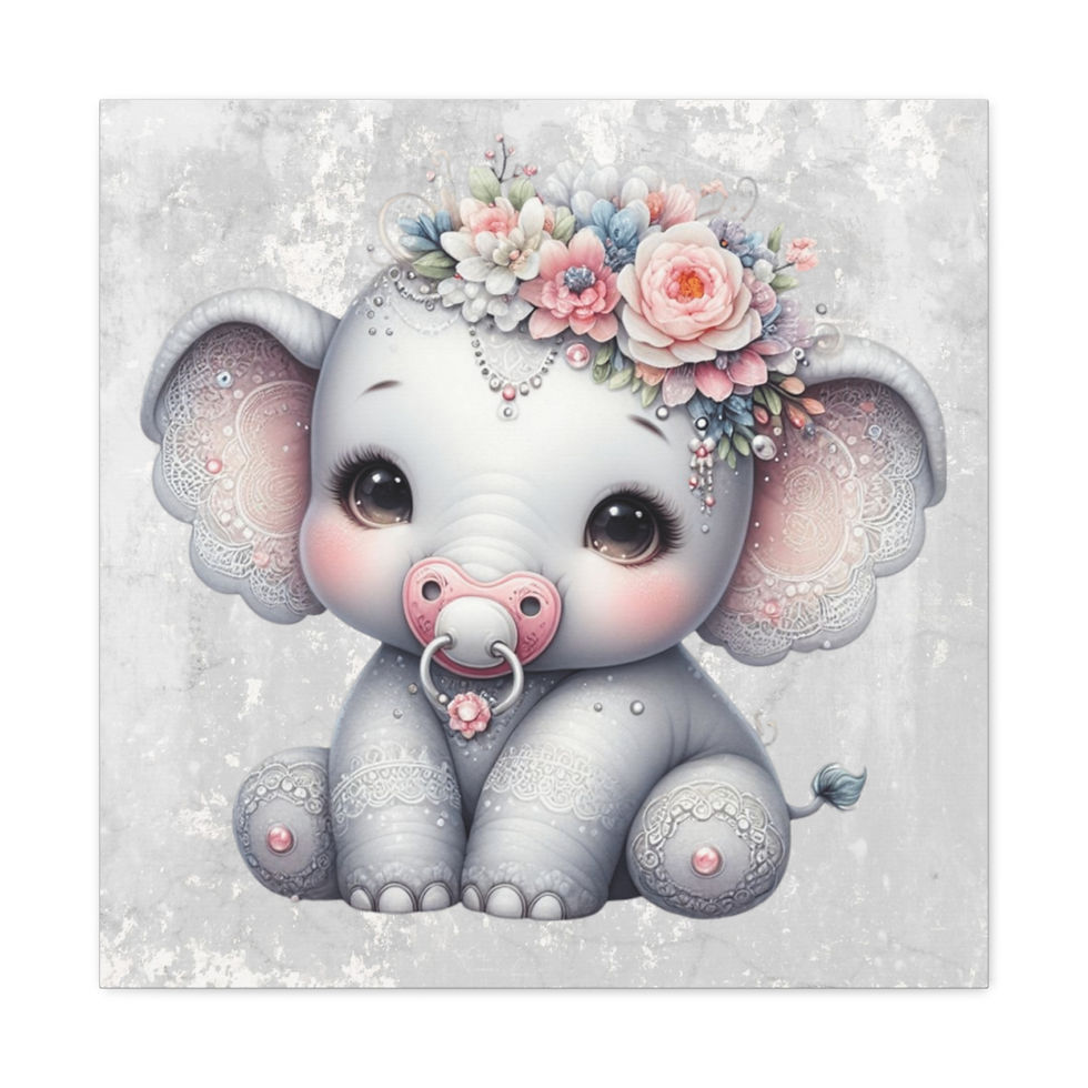 Thumbnail: Artistic Nursery Decor Canvas Art Watercolor BOHO Baby Elephant and Flowers 