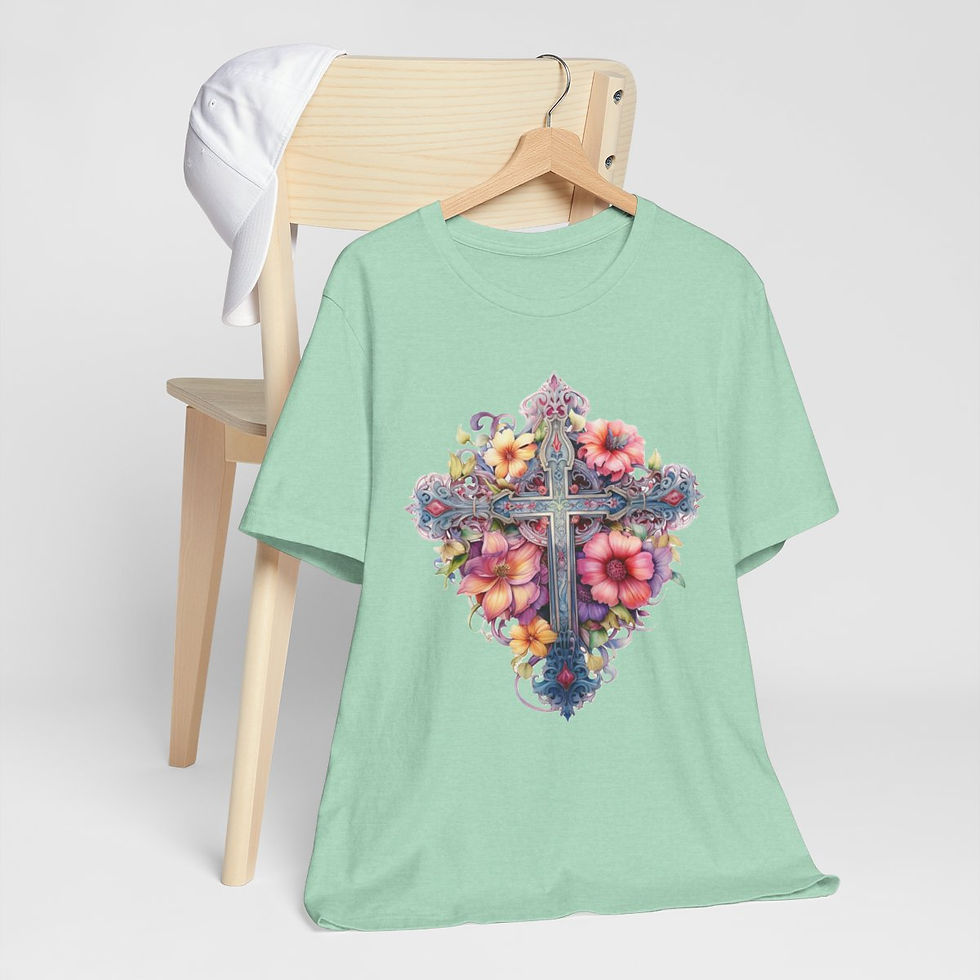 Thumbnail: Shabby Christian Faith T-Shirt Floral Cross Art Tee Vintage Style Religious Gift