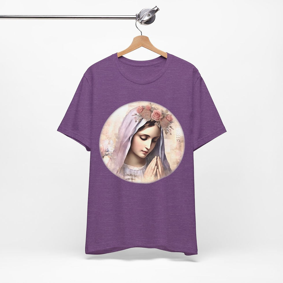 Thumbnail: Virgin Mary T-Shirt Shabby Pink Roses Ave Maria Art Tee Catholic Faith Gifts
