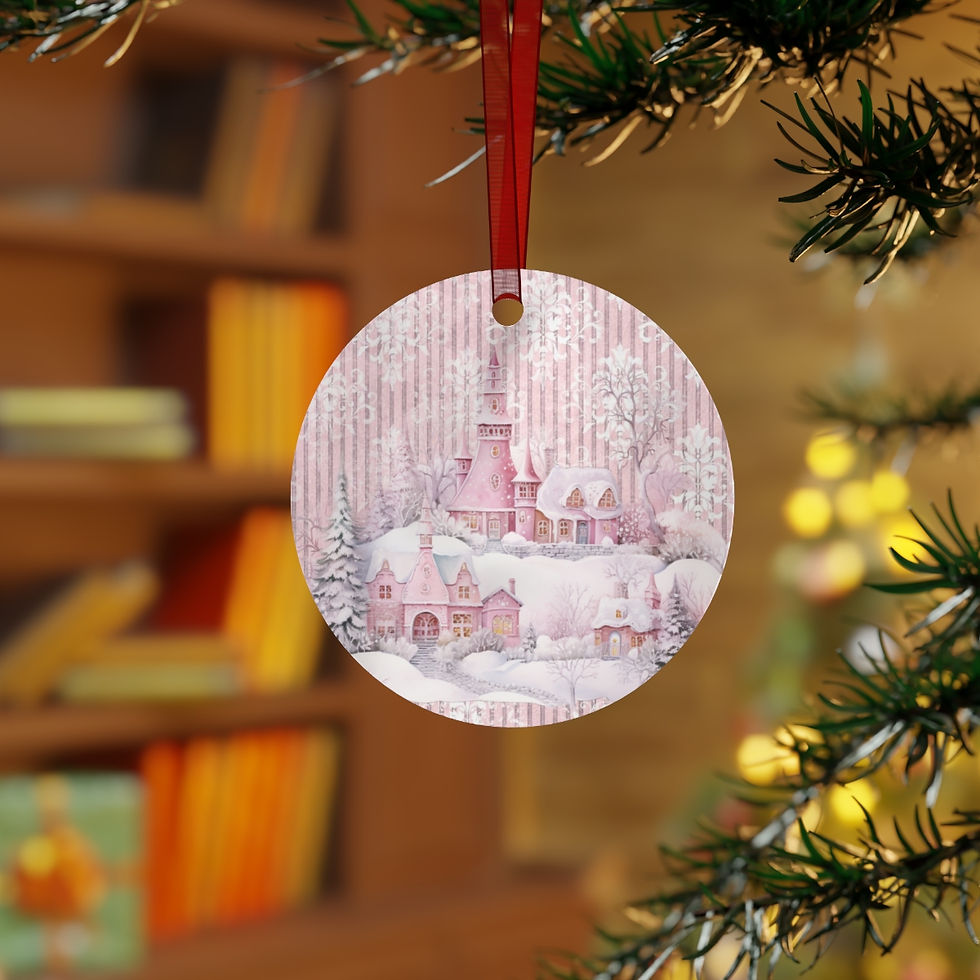 Thumbnail: Artistic Christmas Ornament Snowy Christmas Village Shabby Pink Christmas Decor