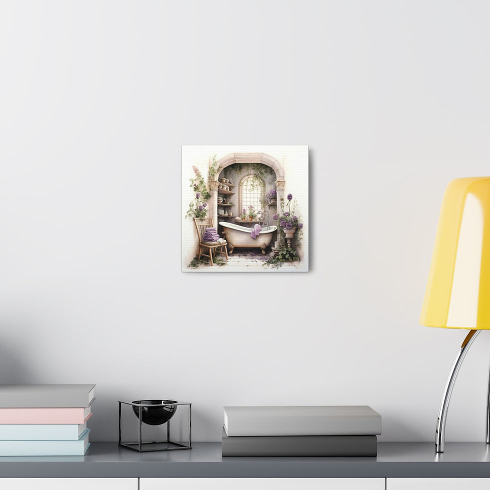 Thumbnail: Shabby Bathroom Art Victorian Tub Purple Roses French Country Canvas Print