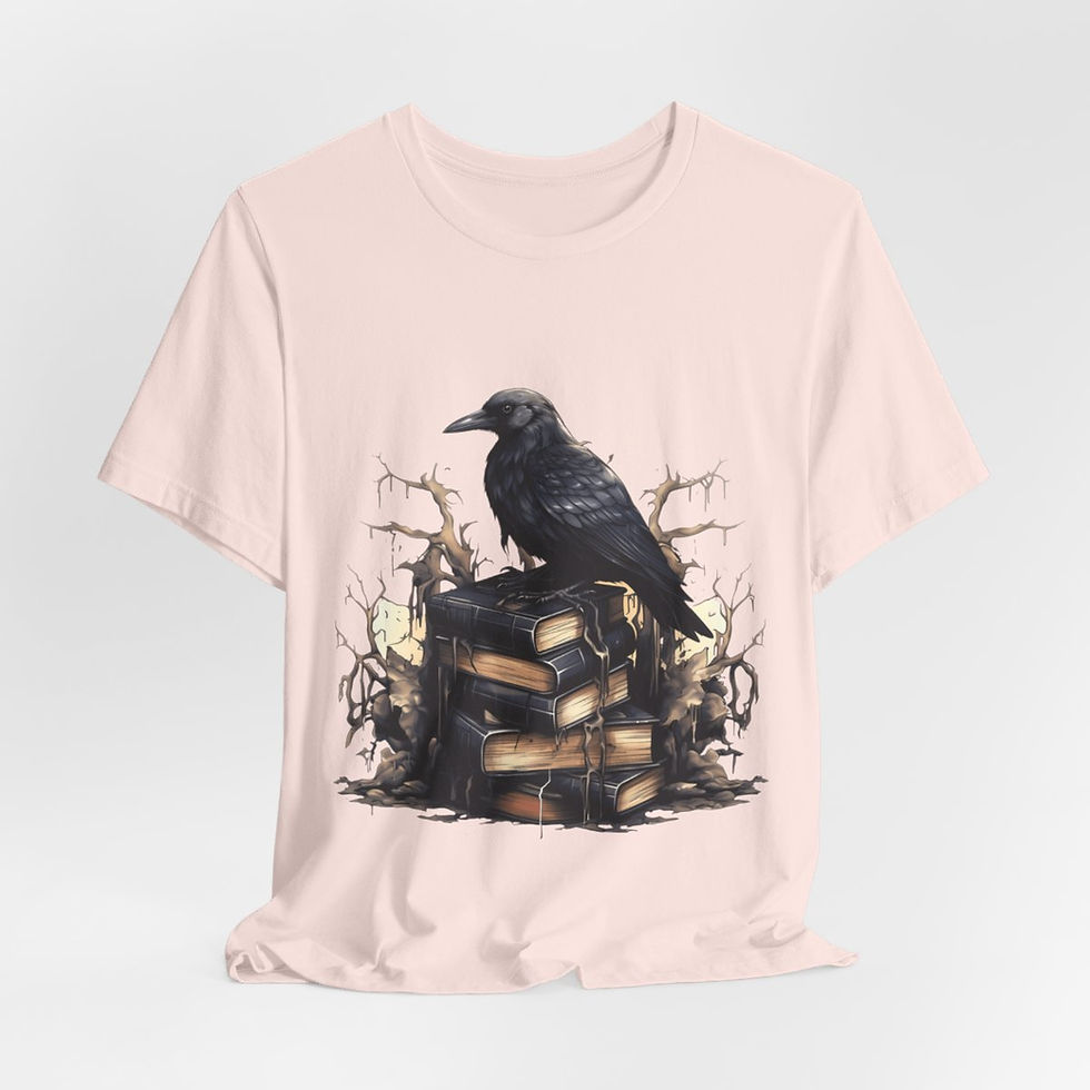 Thumbnail: Witchy T-Shirt Black Raven Spellbook Art Tee Esoteric Expressive Halloween Gifts