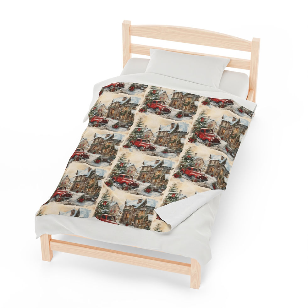 Thumbnail:  Retro Holiday Home Decor Velveteen Blanket Vintage Snowy Christmas Village