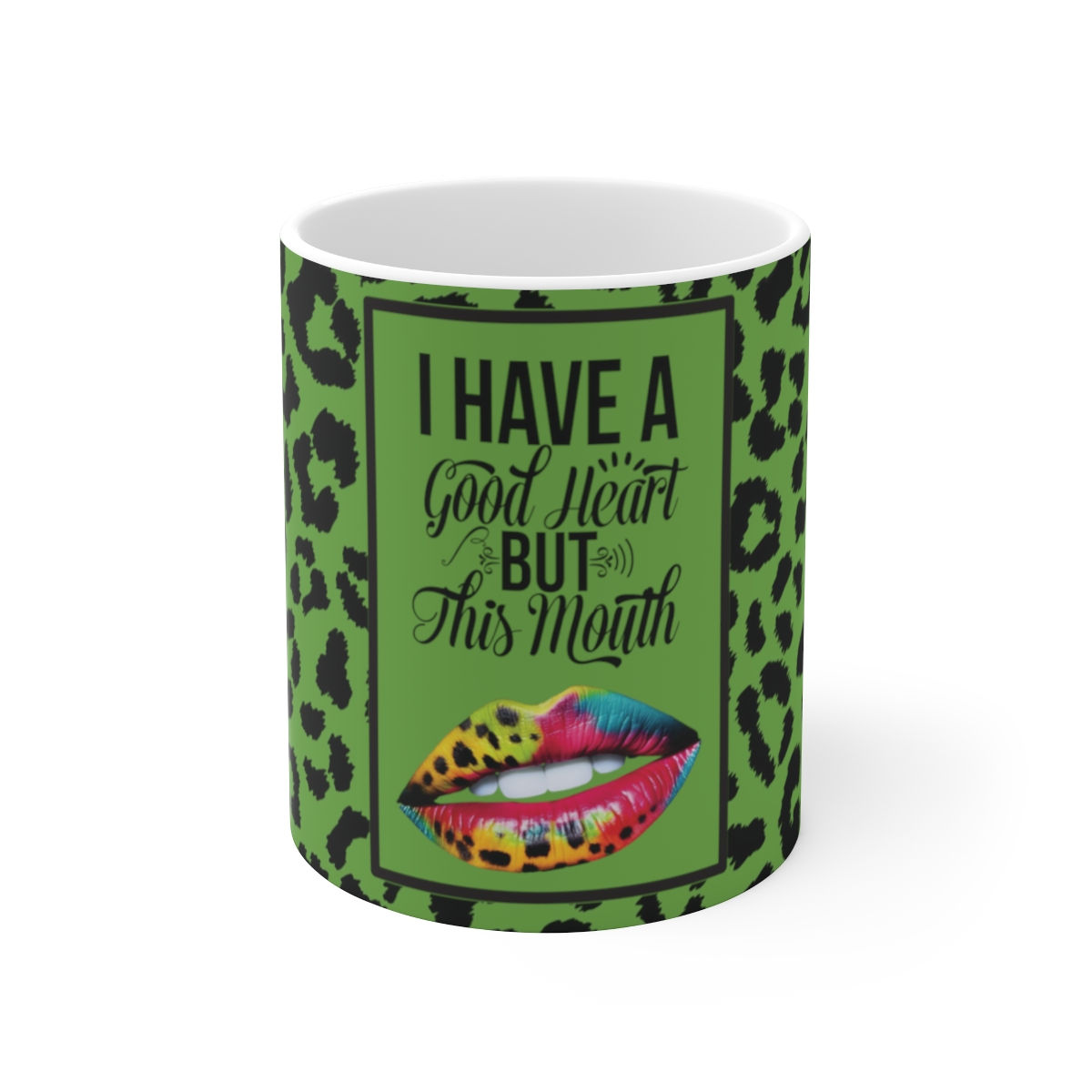 Green Leopard Print Artistic Coffee Mug Funny Sarcastic Gift Potty Mouth Theme