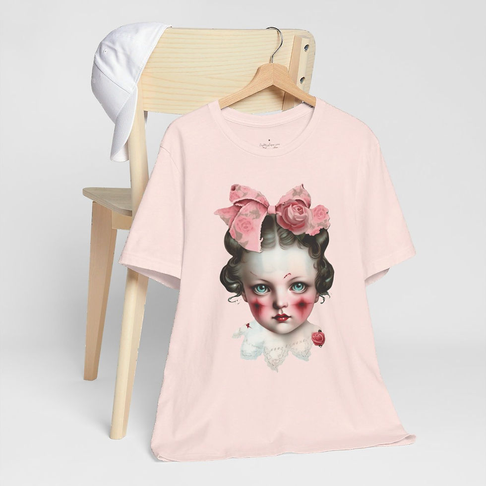 Thumbnail: Halloween T-Shirt Creepy Girl Zombie Pink Roses Art Tee Trendy Apparel