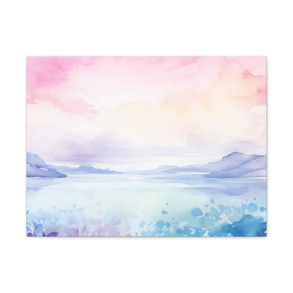 Thumbnail: Misty Mountain Lake Sunset Canvas Art Landscape Watercolor Minimalism Decor 