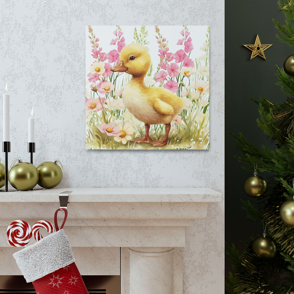 Thumbnail: Spring Watercolor Art Canvas Print Duck Flowers Easter Wall Decor