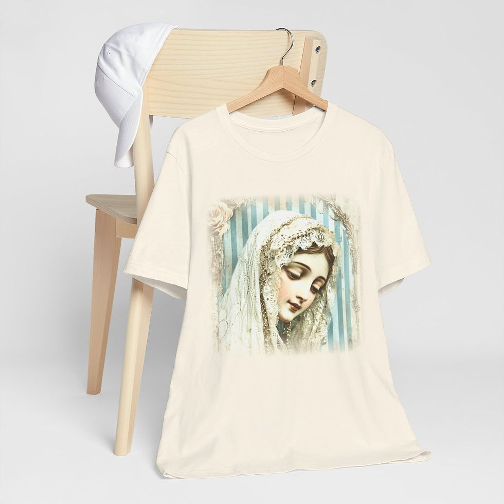 Thumbnail: Shabby Virgin Mary T-Shirt Religious Faith Art Tee Ave Maria Catholic Gifts