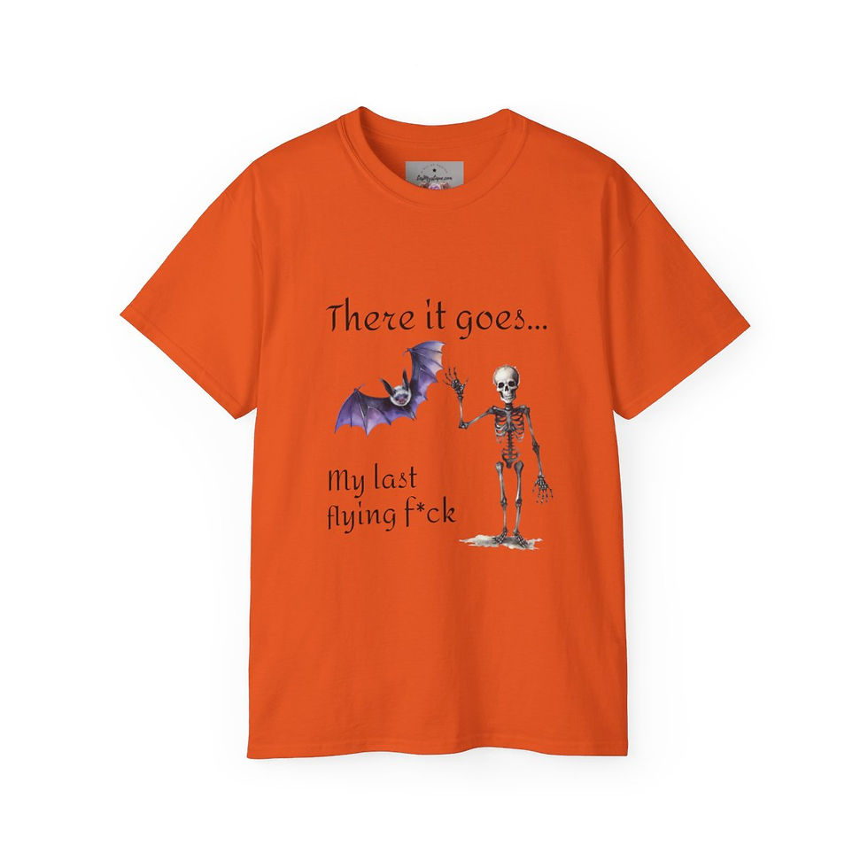 Thumbnail: Sarcastic T-shirt Skeleton and Bat Cotton Last flying f*ck Unisex Halloween Tee