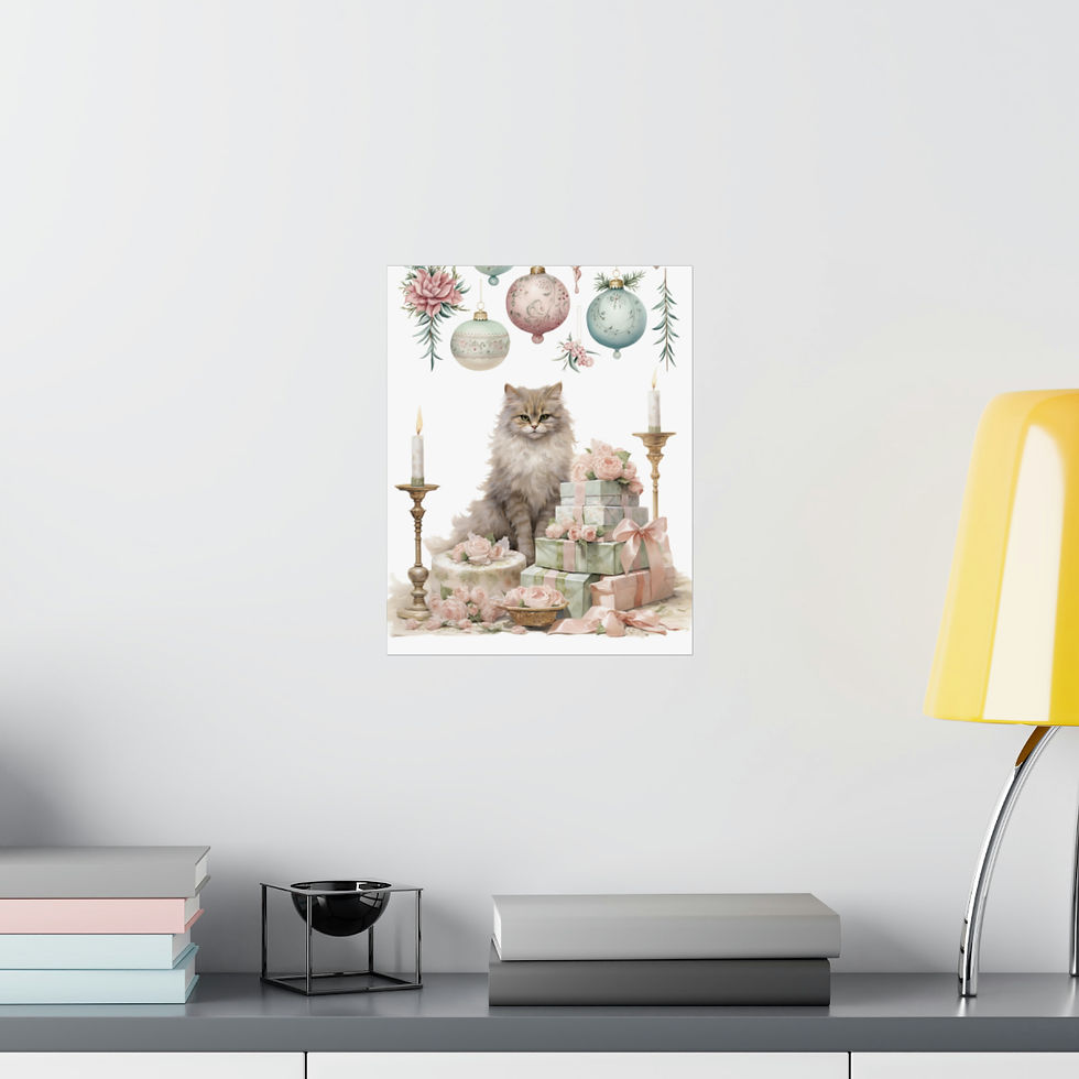 Thumbnail: Vintage Christmas Decor Shabby Chic Cat Victorian Art Print Pink Green