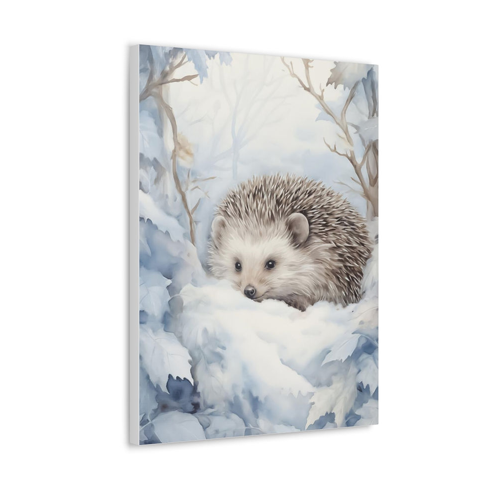 Thumbnail: Hedgehog Art Canvas Woodland Animals Decor Pastel Print Winter Wonderland