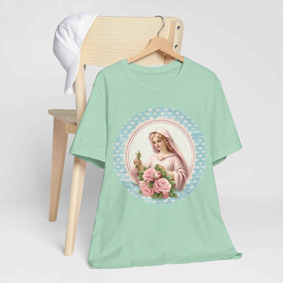 Thumbnail: Shabby Virgin Mary T-Shirt Religious Faith Pastel Art Tee Vintage Catholic Gifts