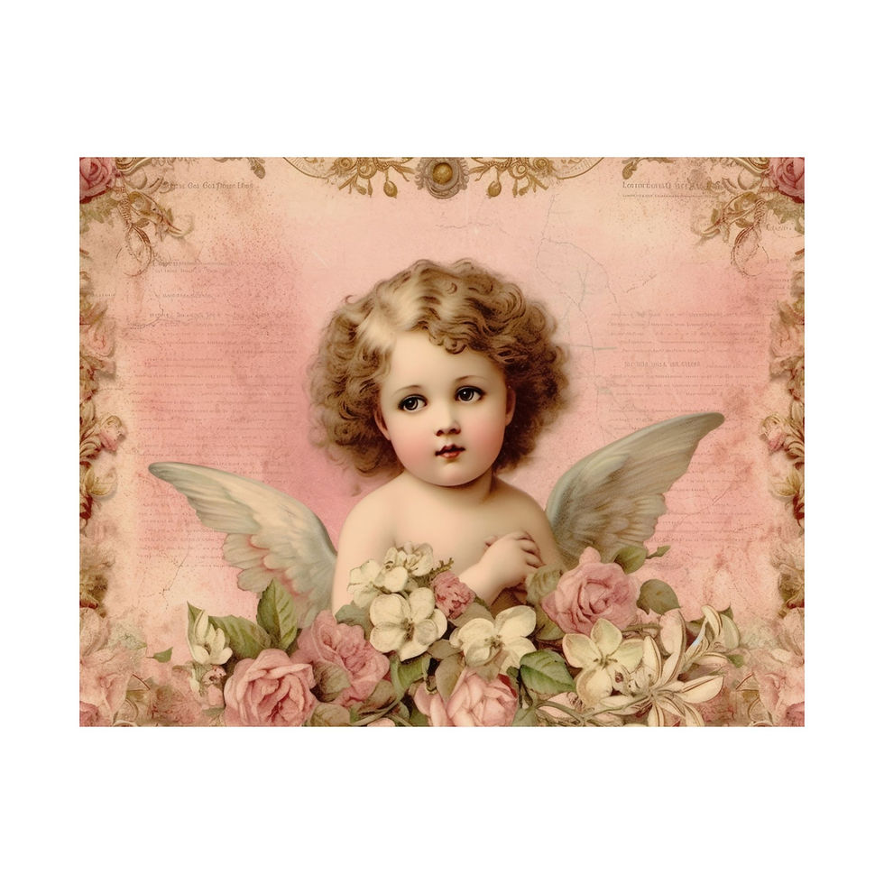 Thumbnail: Giclee Poster - Angelic Cherub Shabby Victorian Pink Roses Vintage Art