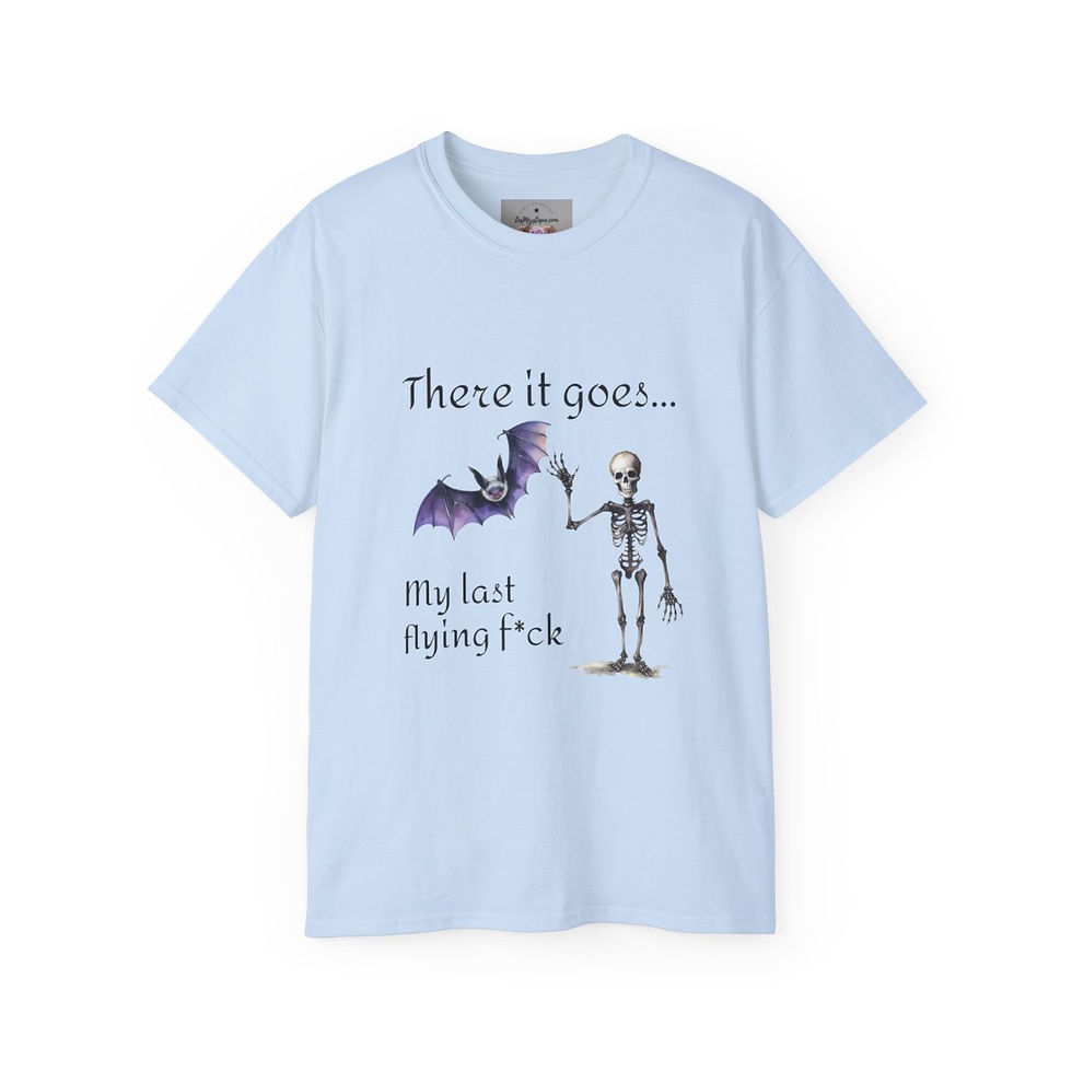 Thumbnail: Sarcastic T-shirt Skeleton and Bat Cotton Last flying f*ck Unisex Halloween Tee