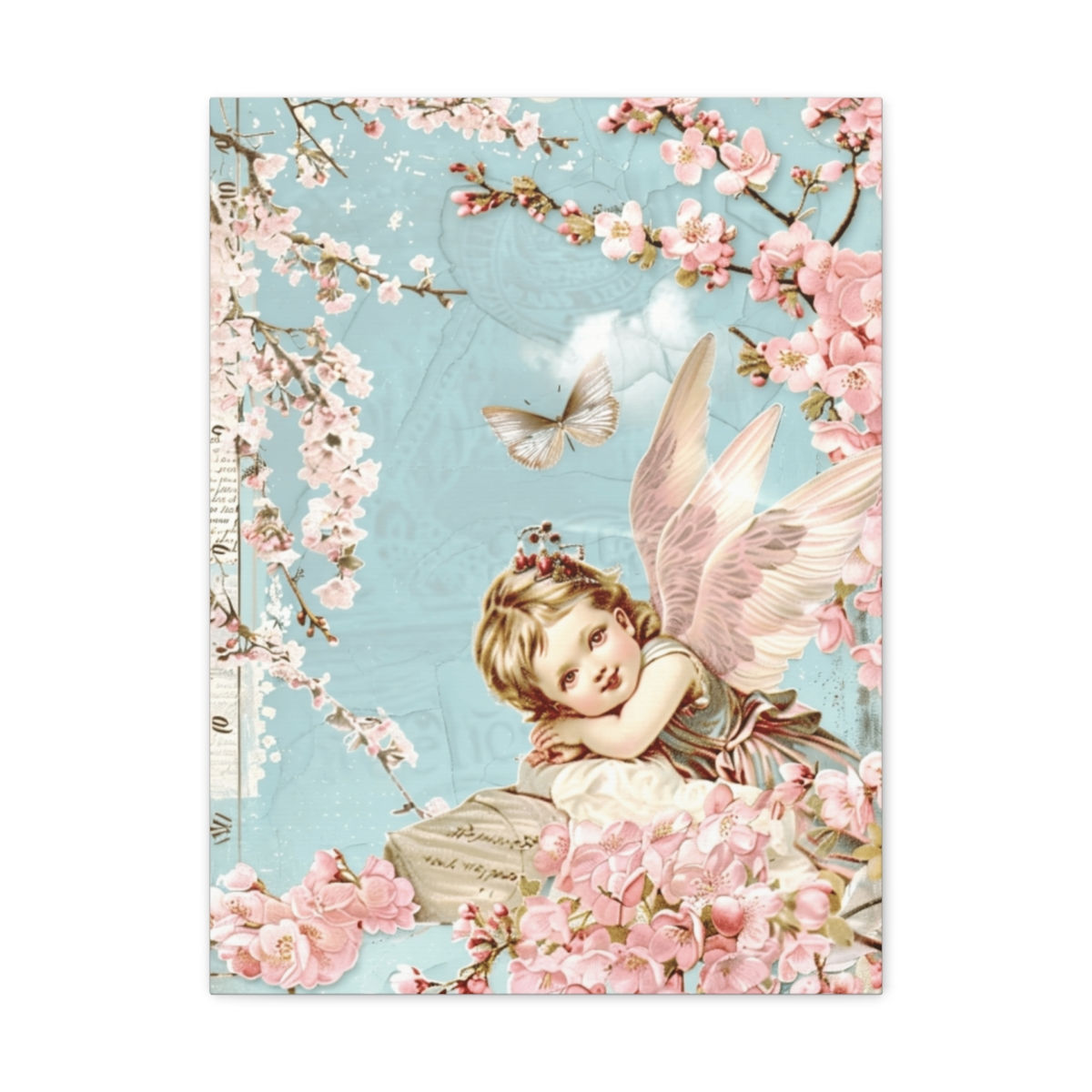 Shabby Distressed Angel Canvas Art Pink Blue French Victorian Cherub Wall Decor 