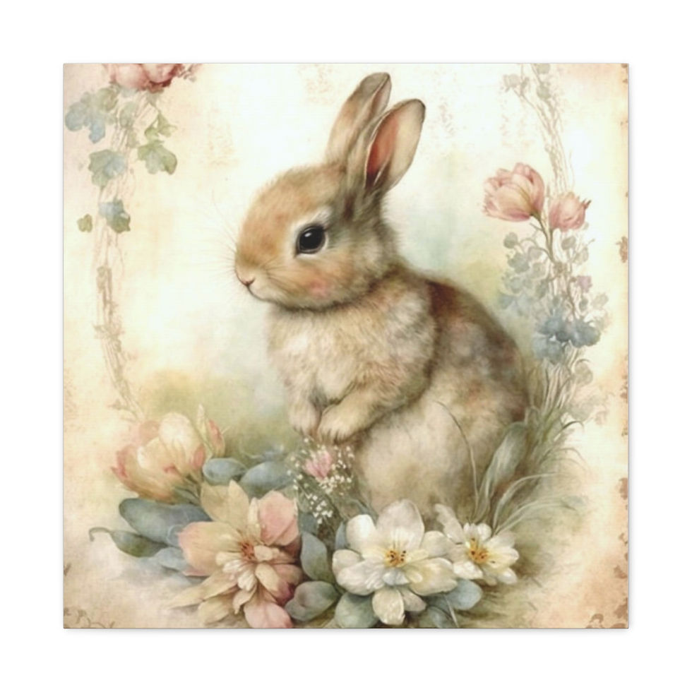 Thumbnail: Shabby French Country Decor Canvas Art Cozy Farmhouse Cottage Art Pastel Bunny