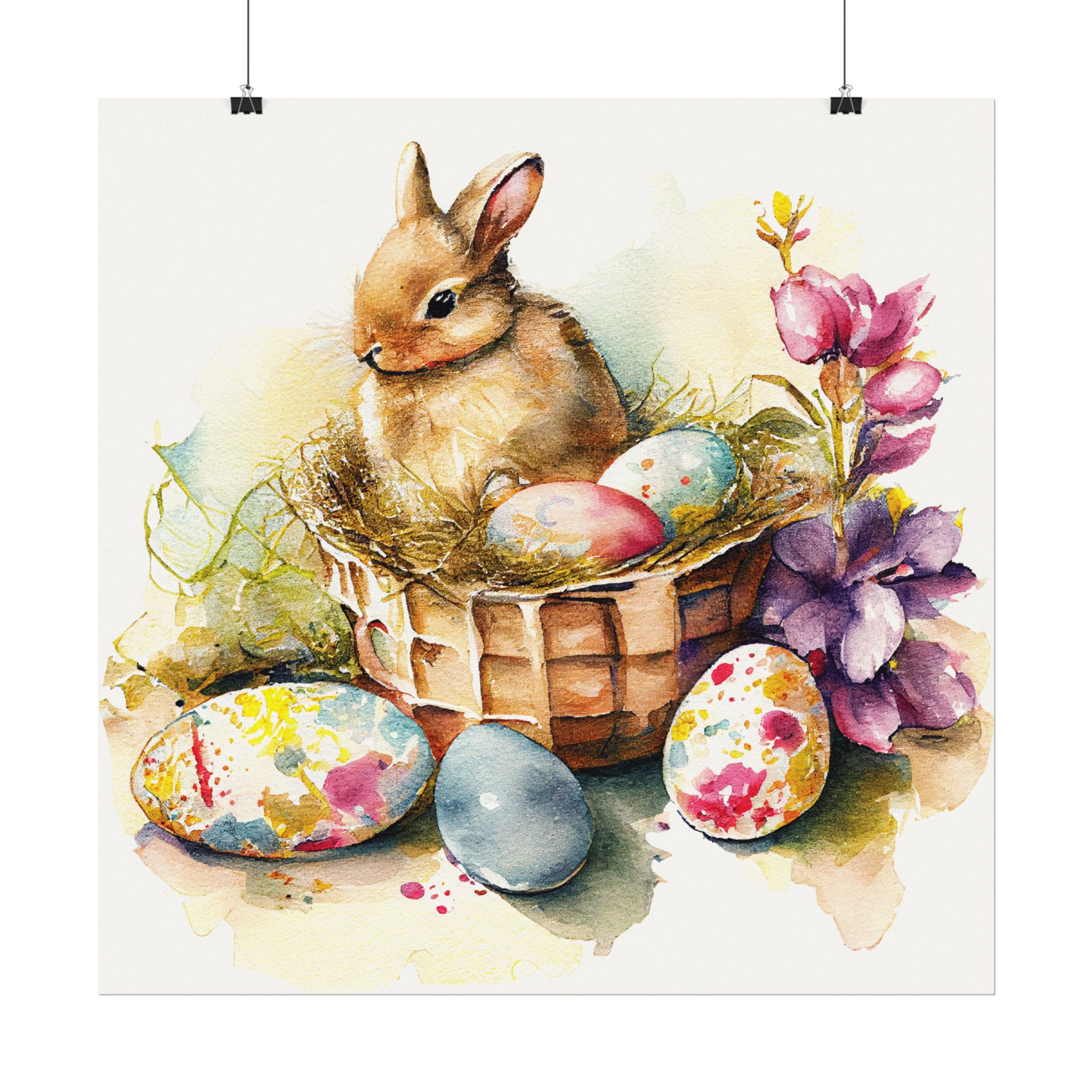 French Country Spring Decor Rabbit Watercolor Art Print Shabby Cottage Farmhouse