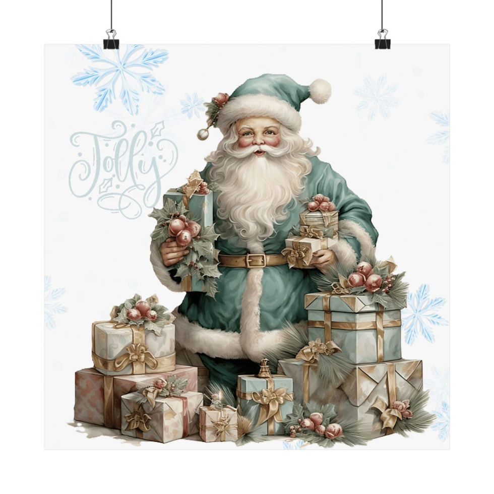 Thumbnail: Victorian Santa Claus Art Print Pastel Blue Green French Cottage Christmas Decor