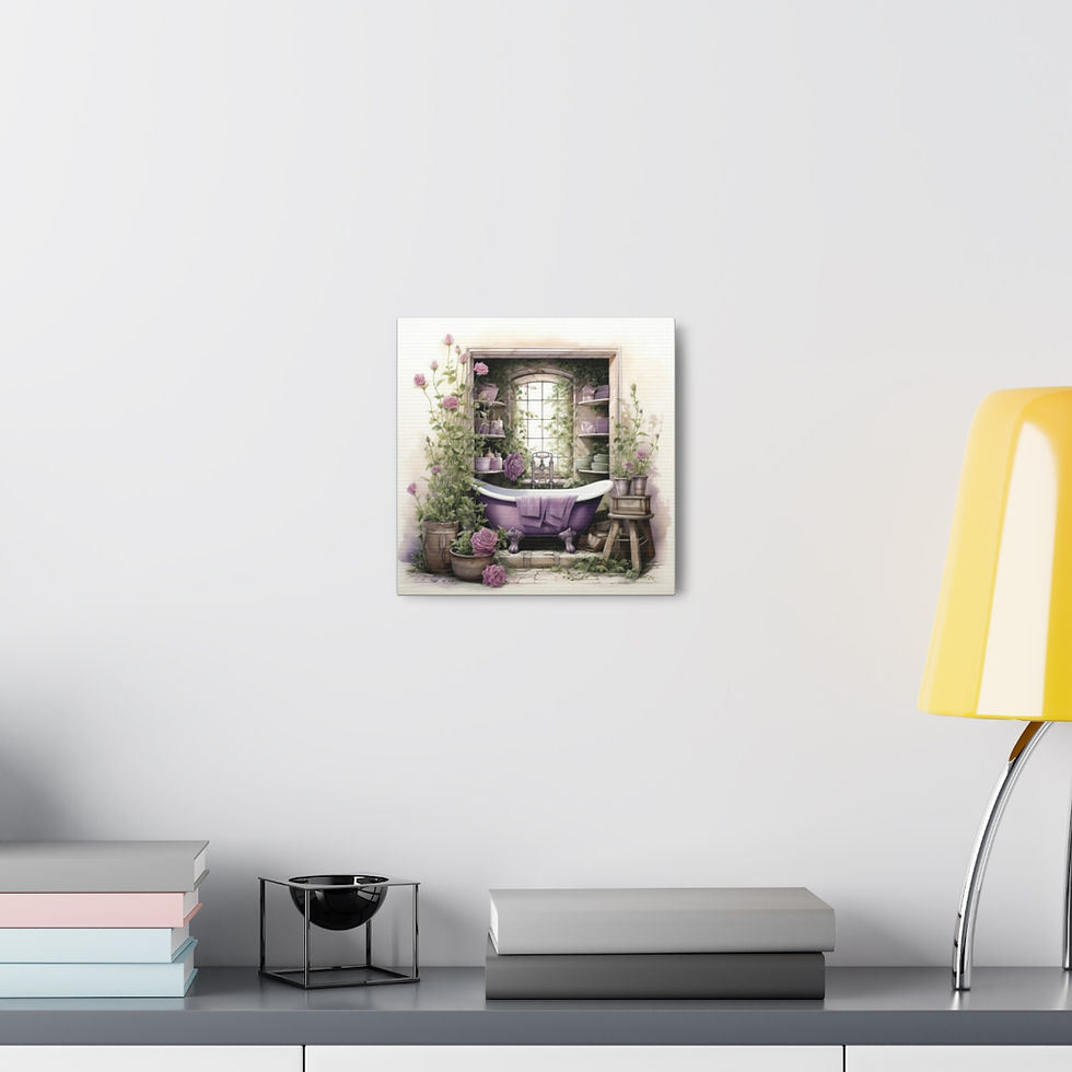 Thumbnail: Vintage Bathroom Art Victorian Tub Purple Roses French Country Canvas Print