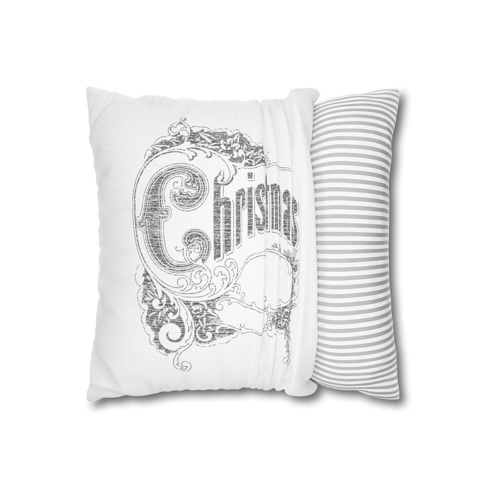 Thumbnail: Shabby Pink Christmas Throw Pillow Cover Snowy Victorian Mansion Artistic Decor