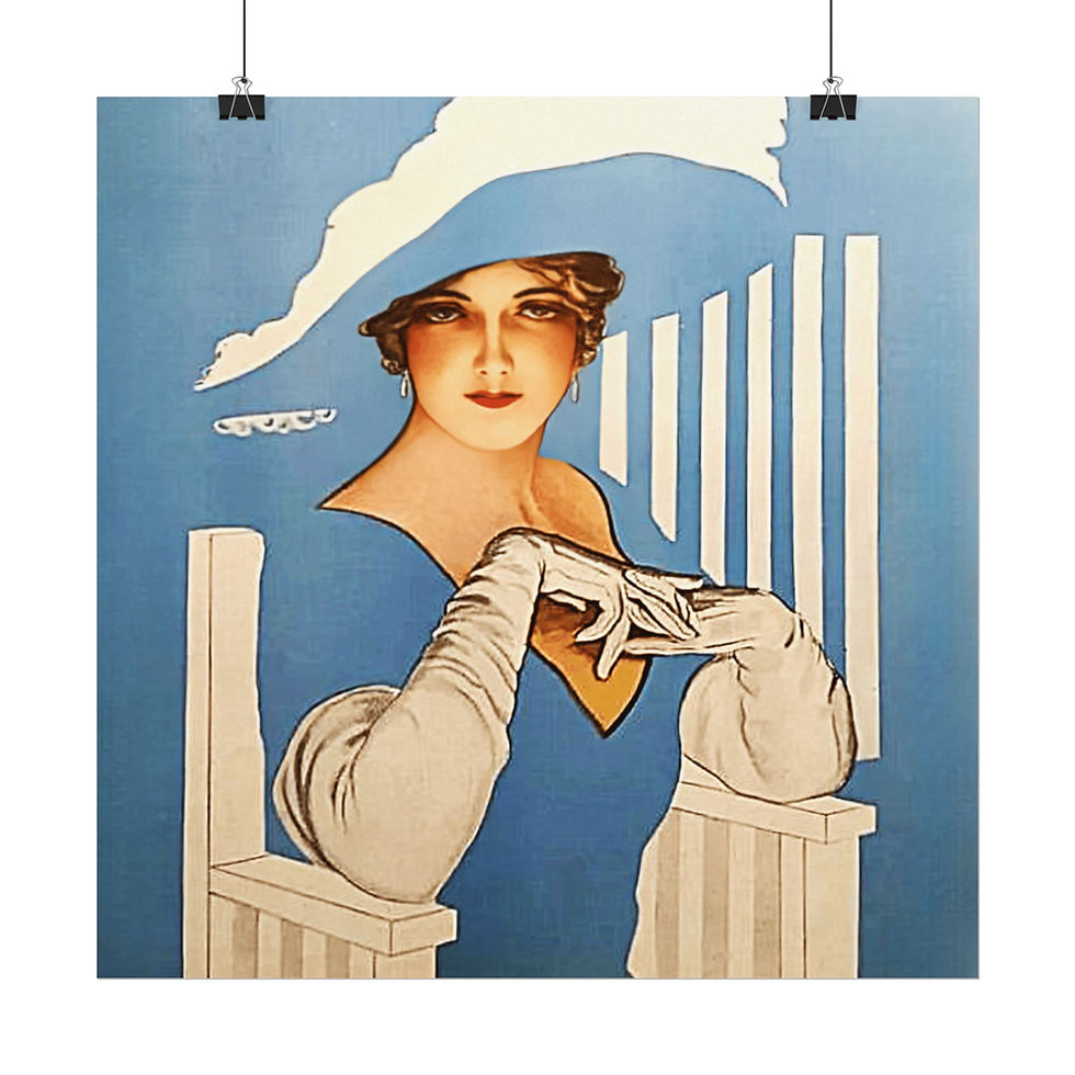 Thumbnail: Vintage Fade Away Girl Art Print Blue White French Country Giclee Glamour decor