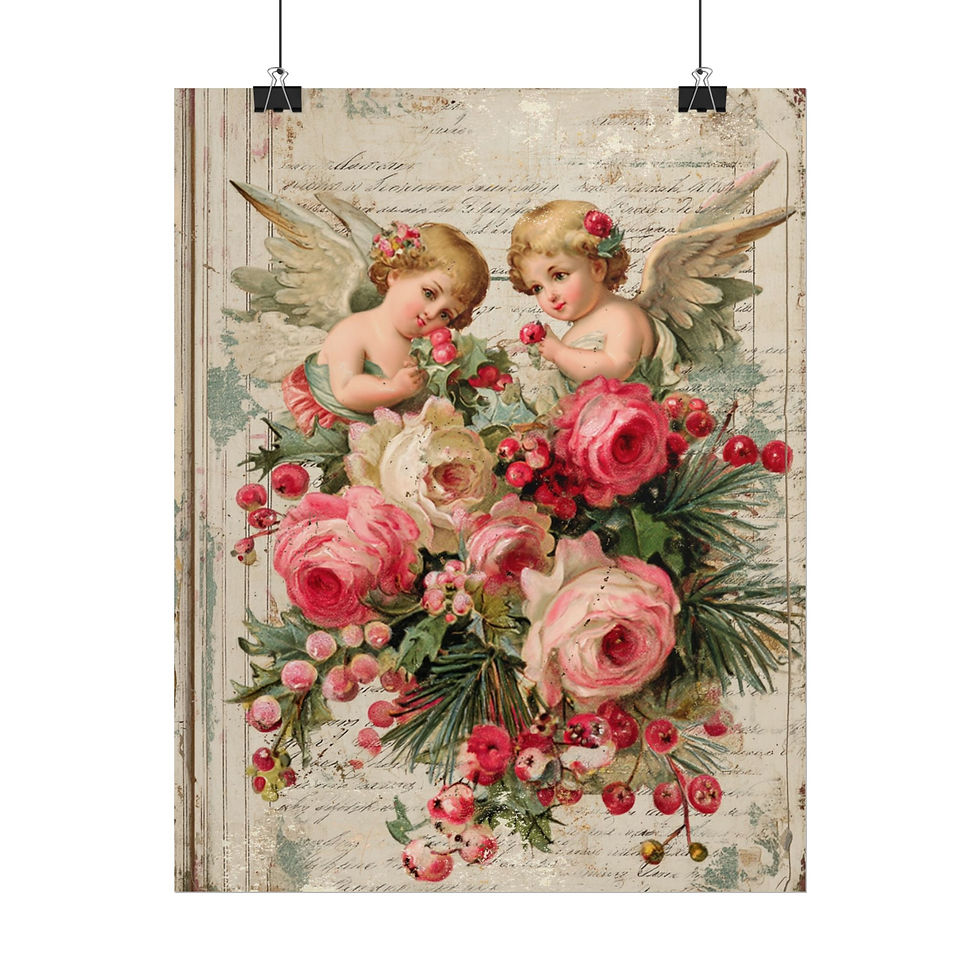 Thumbnail: Victorian Cherubs & Roses Art Print - Shabby Chic Vintage Romantic Wall Decor