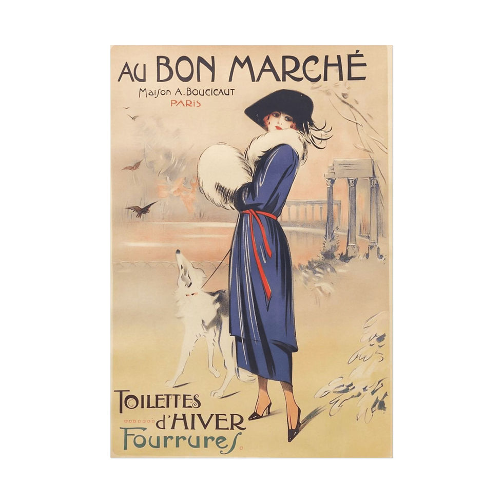 Thumbnail: Vintage French Giclee Art Print Toilettes Chic Paris Fashion Woman & Dog Decor