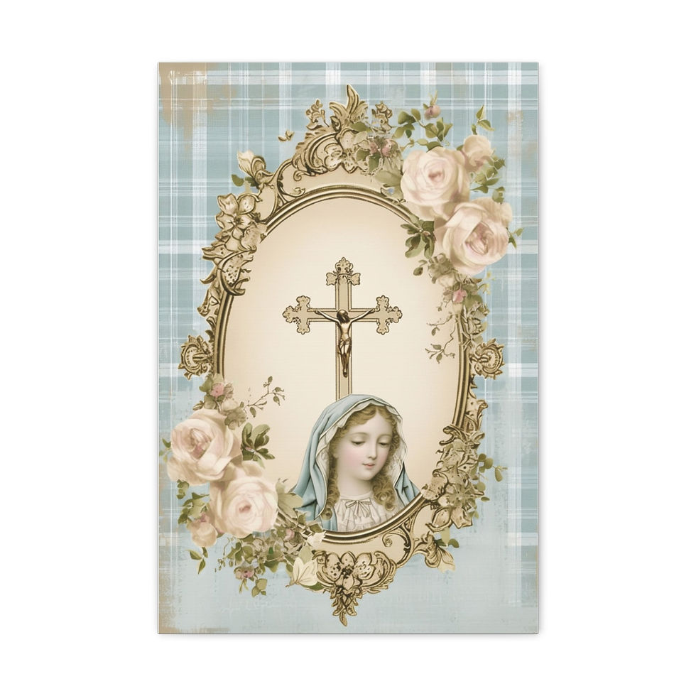 Thumbnail: Shabby Virgin Mary Canvas Art Vintage Blue White Pink French Country Wall Decor 